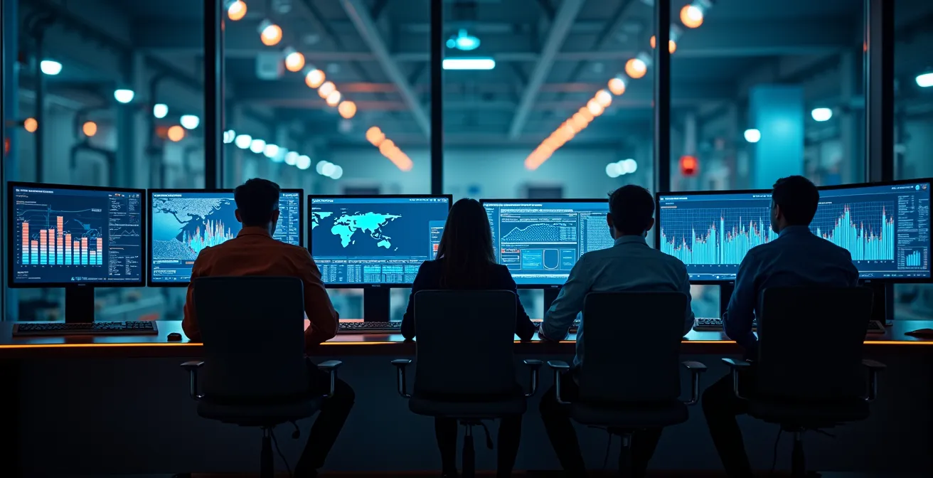 Panel de control mostrando análisis OEE en tiempo real en planta industrial