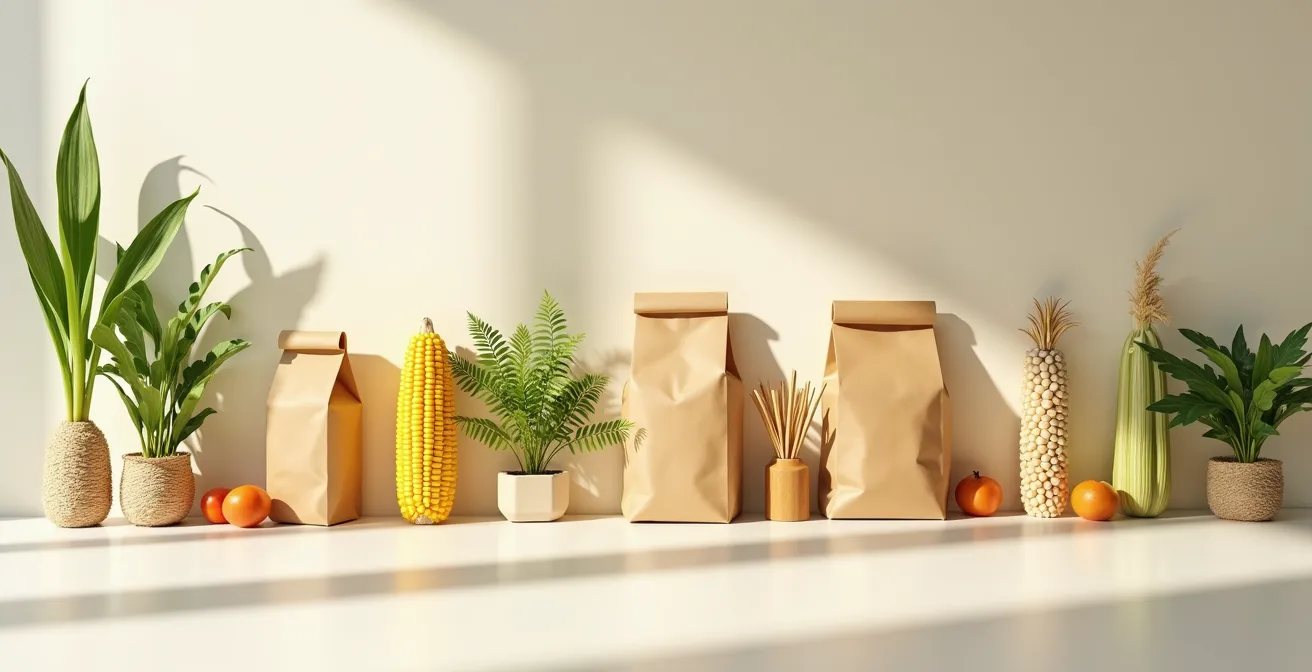 Visualización de cadena de suministro con materiales biodegradables desde origen hasta producto final