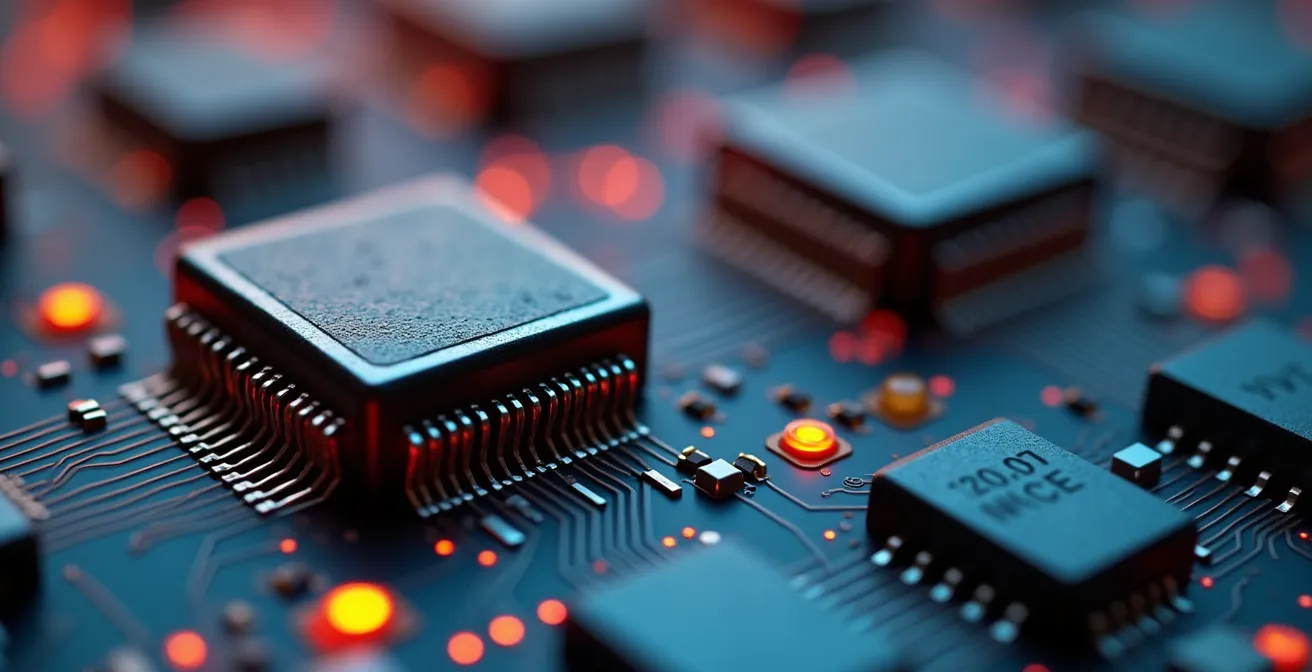 Vista macro de sensores IoT industriales recopilando datos en tiempo real