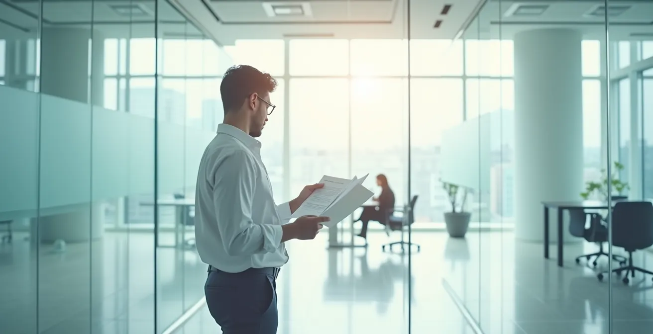 Espacio minimalista con elementos que sugieren transparencia y confianza en la gestión de datos