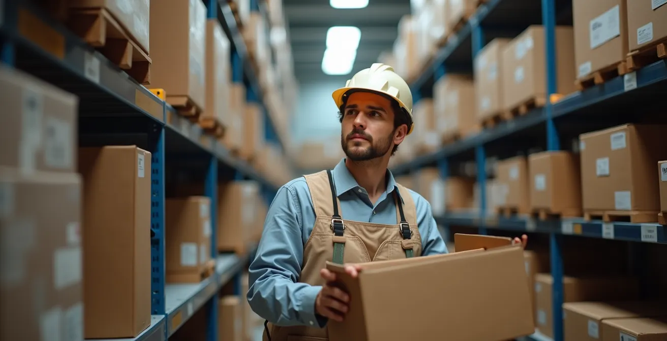 Operario realizando picking en la zona dorada del almacén a altura ergonómica